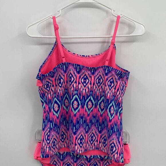 Justice Swimsuit Tankini Top Bikini Bottom Ruffle Front Sides 14 1/2 - Picture 5 of 7